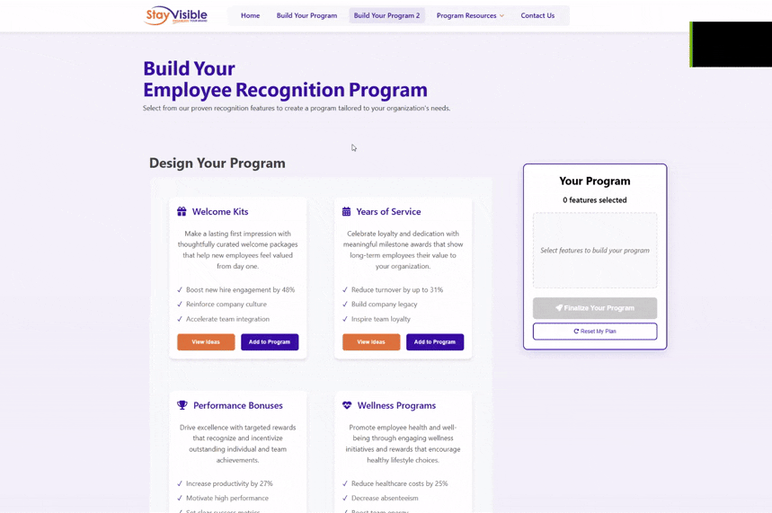 Animation showing drag and drop program builder interface